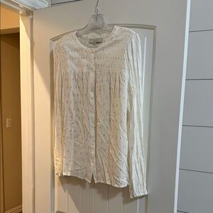 LOFT Ivory Textured Button-Down Shirt